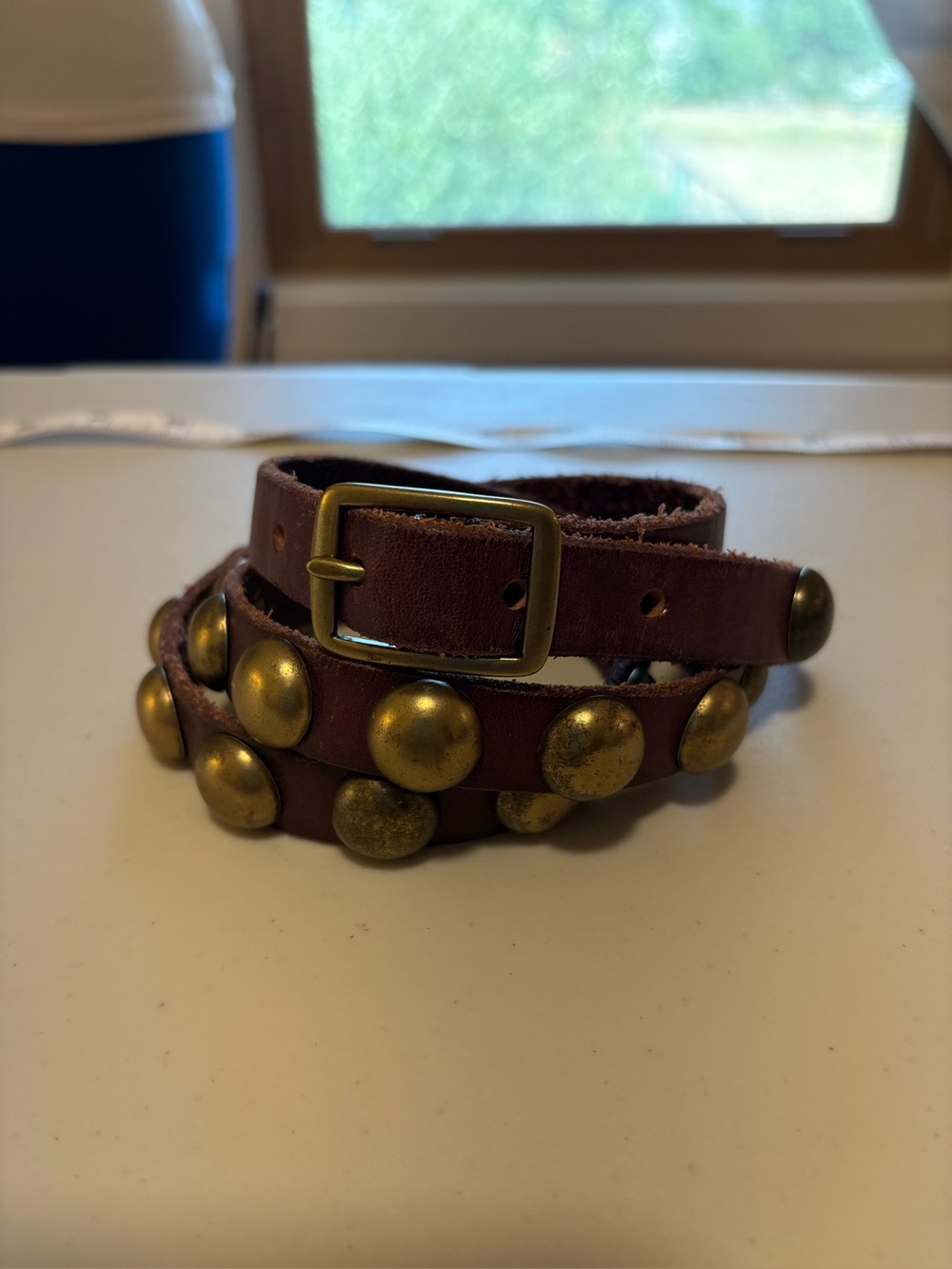 Linea Pelle Brown Studded BELT with Antique Brass Accents